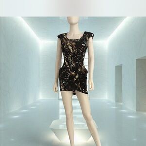 Factory by Eric Hart - geometric body con open back mini dress w/shoulder pads.